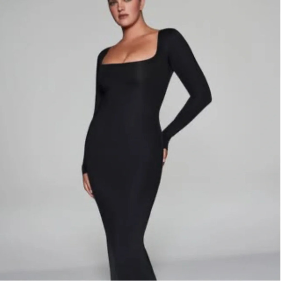 SKIMS BLACK LONG SLEEVE LONG SLIP DRESS - Picture 2 of 6